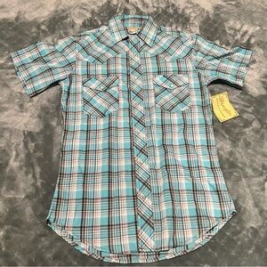 NWT Wrangler Turquoise Plaid Casual Shirt pearl‎ snap S